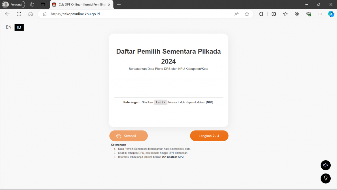 tampilan beranda situs cek DPT online KPU